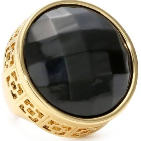 💕TRINA TURK💕 Shanghai Cocktail Ring ~ Resin Black & Gold NWT - Picture 4 of 15